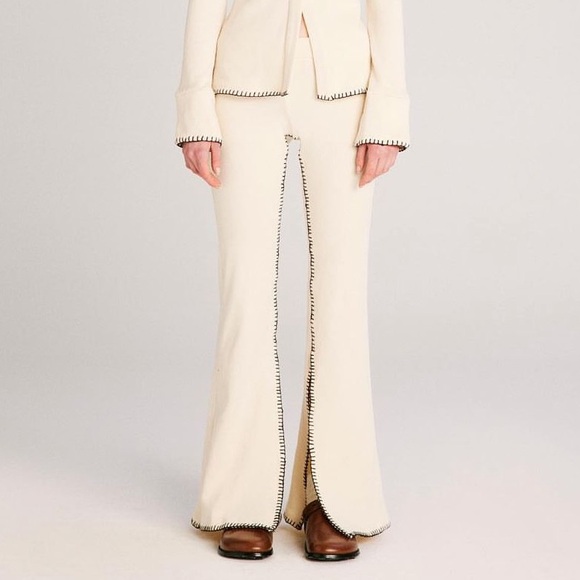 NWT ANIM LIVING KOZA - Straight Leg Knit Pants With Hemstitch Orange - Picture 2 of 6